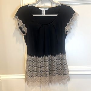 Diane von Furstenberg Women’s Black Silk Scoop Neck Lace Detailed Blouse